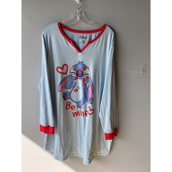 Disney Other - Disney Stitch Valentines Day Be Mine Nightgown Blue Red Plus Size 2X Sleep Shirt